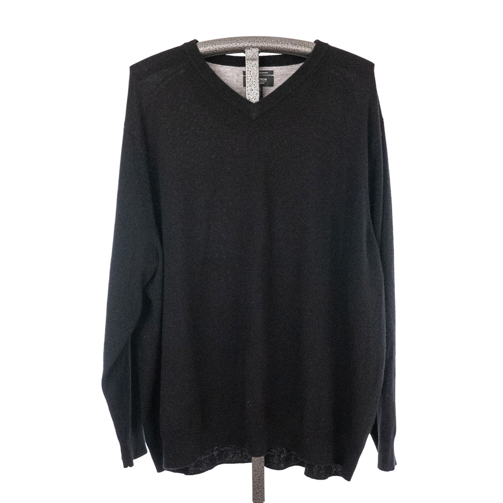 Nordstrom Classic Black V-Neck Sweater 100% Cashmere Men's 3XB Lightweight Basic